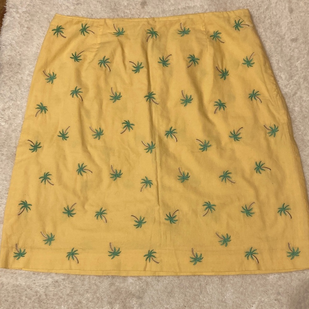 Talbots Yellow Cotton Skirt with Green Palm Tree Embroidery size 10p